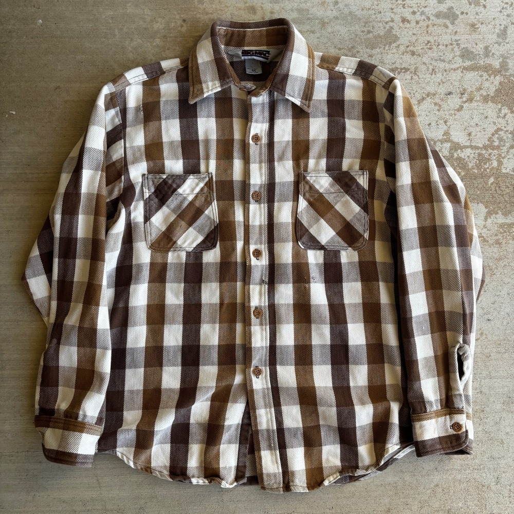 Vintage 70s Big Mac Mens M Brown Plaid Cotton Flannel Shirt USA Made Distressed